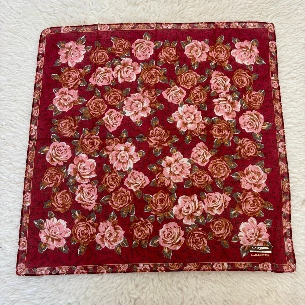Lancel Floral Handkerchief/Bandana Scarf size 18”